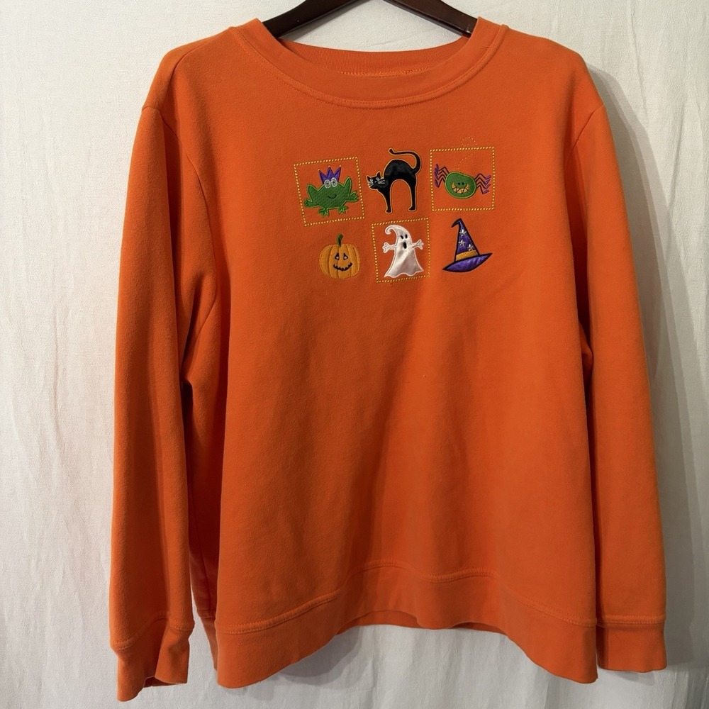 Holiday Editions Halloween Women Size 2X Crewneck Sweatshirt Embroidered Fall‎